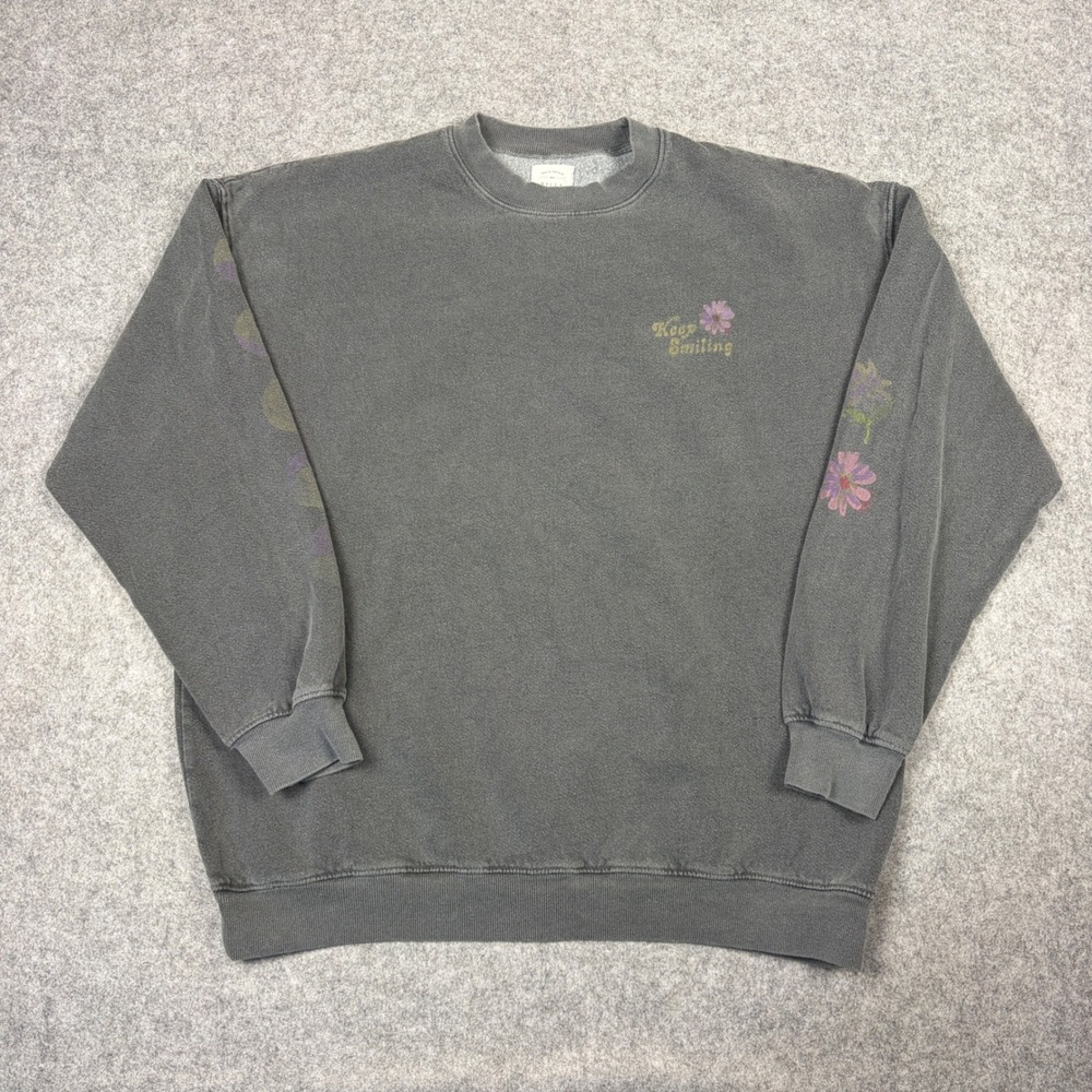 Billabong Keep Smiling Floral Graphic Crewneck Sweatshirt Washed Grey Large